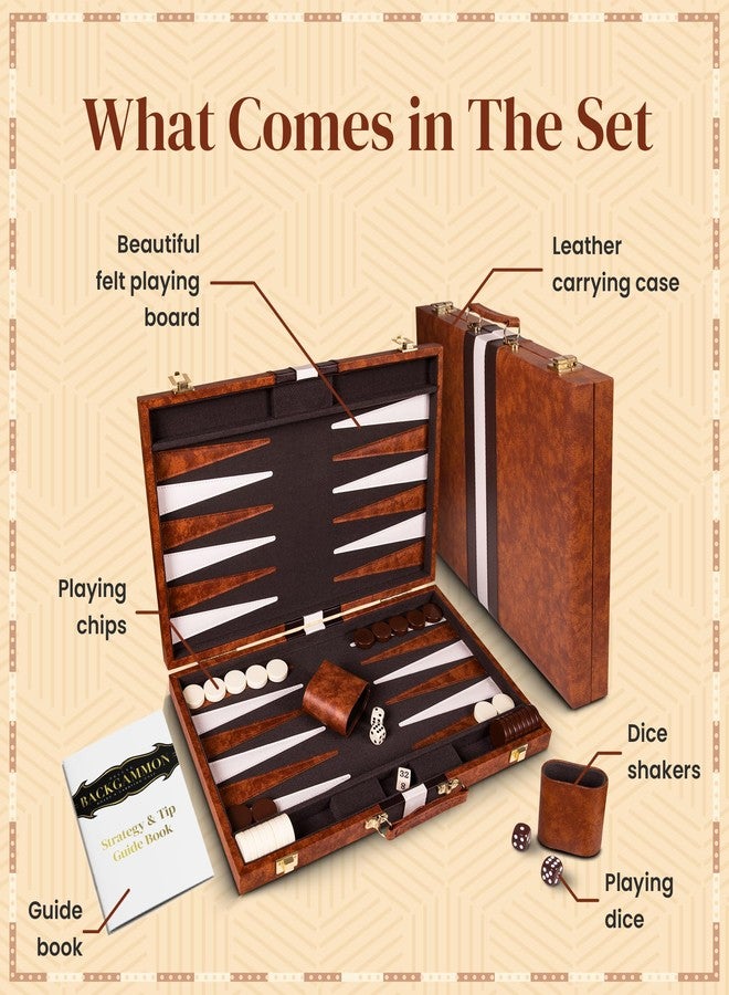 Crazy Games Premium Backgammon 15 Inches Medium Brown - Backgammon Sets for Adults and Kids - Leatherette Back Gammon Board Game Set - Travel Backgammon Set Board Encased with Accessories - Image 4